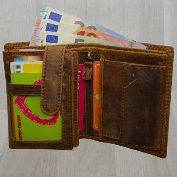 flevado Vintage Wildleder Geldbörse Voll Leder Herren Portemonnaie Hochformat RFID Safe